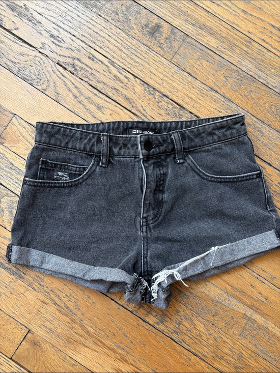 Billabong Pants - Billabong Women's Charcoal Black Rolled Hem Jean Shorts